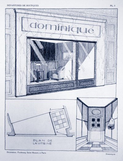 Ladenfront, Platte 2, Illustration aus Devantures de Boutiques von Louis-Pierre Sezille, Paris, 1927 von French School