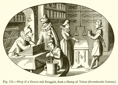 Laden eines Lebensmittelhändlers und Apothekers von French School