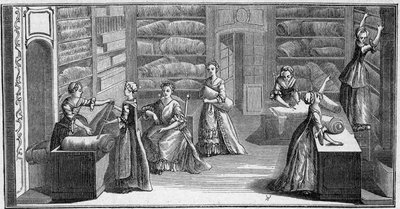 Laden eines „Modehändlers“ im 18. Jahrhundert. Gravur in „La Marine et les colonies: commerce“ von French School