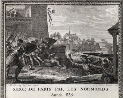 Belagerung von Paris durch die Normannen im Jahr 885. Gravur aus den „Figures de l