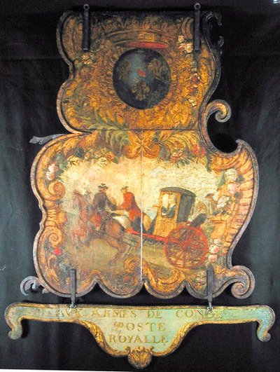 Schild für die königliche Post von Chantilly mit dem Wappen von Conde von French School