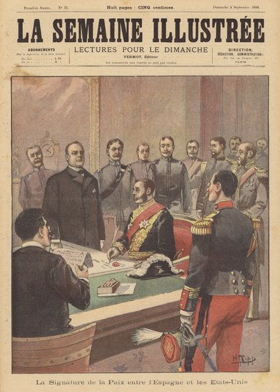 Unterzeichnung eines Friedensprotokolls zur Beendigung der Feindseligkeiten im Spanisch-Amerikanischen Krieg, Washington DC, 12. August 1898 von French School