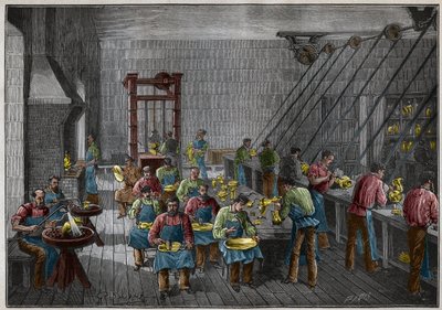 Silberwarenwerkstatt in Frankreich im 19. Jahrhundert. Gravur von 1885 in 