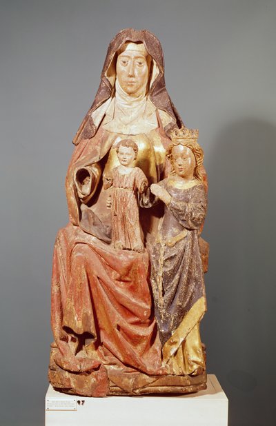 St. Anna, die Jungfrau und das Kind, 15.-16. Jahrhundert (polychromes Holz) von French School