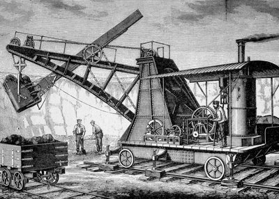 Dampf-Terrassier von Ruston und Proctor - in „Album der Wissenschaft; berühmte Gelehrte; Große Entdeckungen“ 1896 von French School