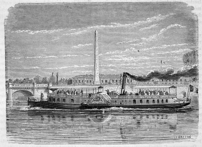 Dampfschiff (Raddampfer) für den Omnibusdienst auf der Seine in Paris während der Weltausstellung von 1867 - Gravur, spätes 19. Jahrhundert von French School