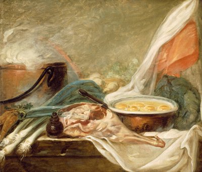 Stillleben mit Eiern und einem Hammelkeule von French School