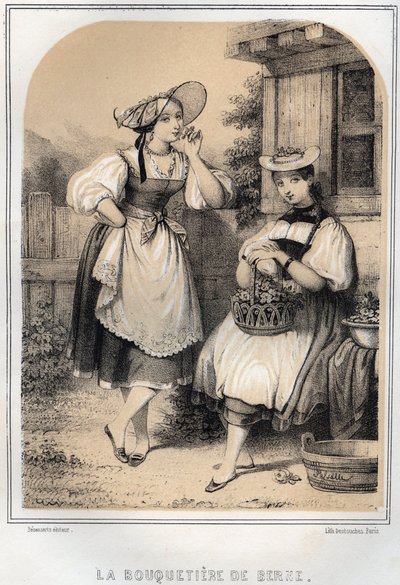 Schweizer Kostüme - Berner Steinbock - Gravur in „Les sources de mon oncle - Erinnerungen und Reiseberichte“ von Moring Michel - Ende des 19. Jahrhunderts. von French School