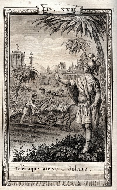 Telemach kehrt nach Salente (Salento) zurück - Gravur von 1798 in „Les Aventures de Télémaque, fils d