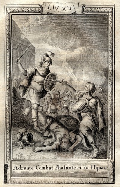 Telemachus überwindet Hippias - Gravur von 1798 von Monnet in „Les Aventures de Télémaque, fils d