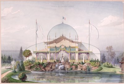 Zelt und großes Gewächshaus im Garten der Weltausstellung in Paris 1867 von French School