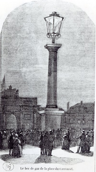 Die erste Gaslampe in Paris am Place du Carrousel im Jahr 1818 von French School