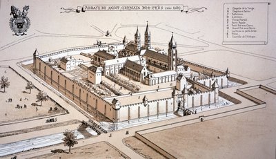 Die Abtei Saint-Germain-des-Prés um 1520 (Farbstich) von French School