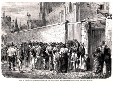 Die Kapuziner der Rue de la Santé verteilen die tägliche Suppe an die Armen, aus Le Monde Illustré, 1860 von French School