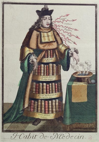 Der Arzt, ein allegorisches Kostümdesign, nach einem Bild, das von einem Mitglied der Familie Larmessin graviert wurde, ca. 1640-84 von French School