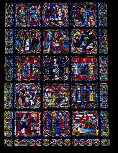 Das Leben Christi, Neues Testament Zyklus, untere Hälfte des Fensters, ca. 1145-50 von French School