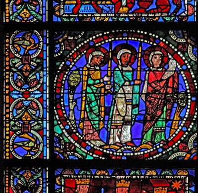 Das Leben Christi Fenster: Drei Heilige bei der Darstellung im Tempel (mit dem nächsten Panel) von French School