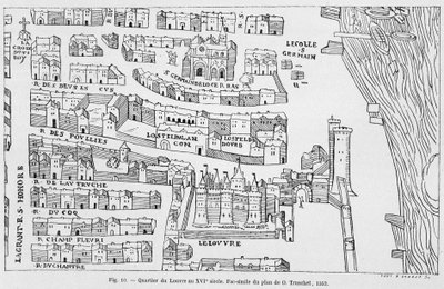 Das Louvre-Viertel im 16. Jahrhundert, Faksimile des Plans von Truschet von French School