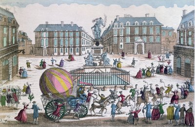 Die Rückkehr am 2. Dezember 1783 zur Werkstatt auf dem Place des Victoires des Ballons von Jacques Charles und Nicholas Robert von French School