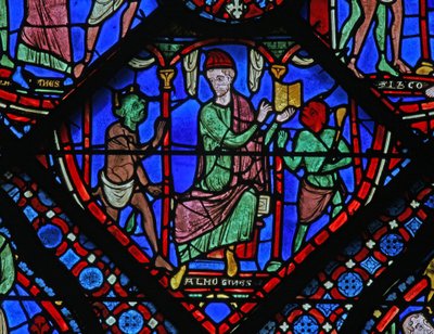 Das St. Jakobus Fenster: Almogines (Hermogines) beschwört Dämonen von French School