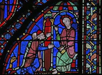 Das St. Jakobus Fenster: Jakobus mit Almongenes (Hermogines) und Filetus von French School