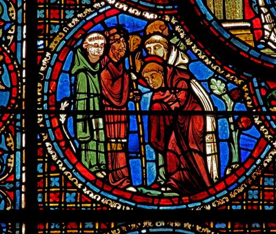 Das St. Lubin Fenster: St. Avit segnet Lubin und die zwei Mönche von French School