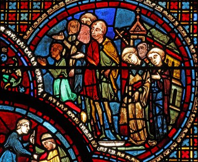 Das St. Lubin Fenster: Eine Prozession verlässt eine Kirche von French School