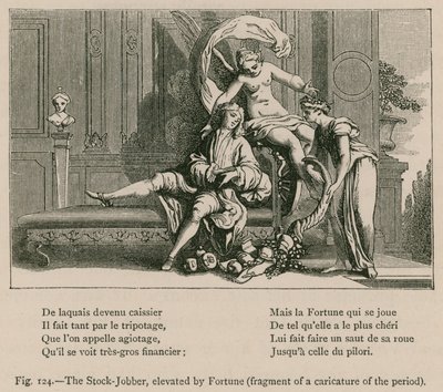 Der Börsenmakler, von Fortuna erhöht (Fragment einer Karikatur der Zeit) von French School