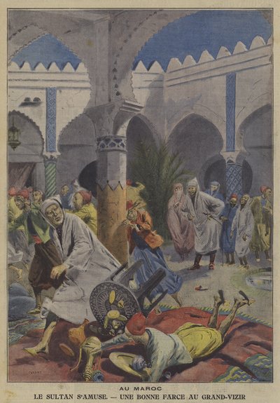 Der Sultan von Marokko macht seinem Großwesir einen Streich (Farblithografie) von French School