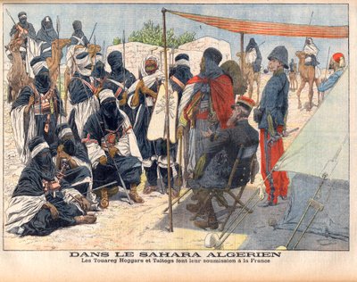 Die Tuaregs Hoggar und Taitogs unterwerfen sich der englischen Herrschaft in der algerischen Sahara. Illustration für Le Petit Journal, 26. November 1905 von French School