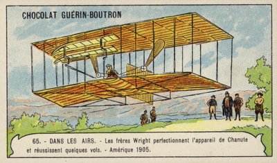 Die Gebrüder Wright perfektionieren die Flugmaschine von Octave Chanute und machen mehrere erfolgreiche Flüge, USA von French School