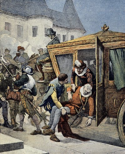 Die Ermordung von Heinrich IV. am 14.05.1610. Cover "Le Petit Français Illustré" vom 12.05.1900. von French School