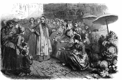 Die Cholera in Rom: Papst Gregor XVI ordnete Prozessionen, Bittgänge und Segnungen an, um den Vormarsch der Cholera zu stoppen. Gravur in „Histoire des Papes-Rois-Queen and Empereurs a travers les centuries“ von Maurice Lachatre von French School
