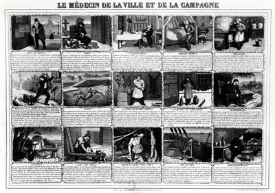 Der Arzt der Stadt und des Landes und ihre verschiedenen Patienten, veröffentlicht von J.B. Gadolachez Cours de Brosses in Lyon, Ende des 19. Jahrhunderts. von French School