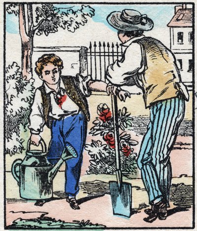 Der Gärtner. Gravur in „La chanson des metier“. Epinal-Bild, Ende des 19. Jahrhunderts. Private Sammlung von French School
