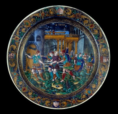 Die Gefangennahme des Heiligen Joseph. Platte in farbigem Emaille, hergestellt in Limoges im 16. Jahrhundert. Paris, Louvre Museum von French School