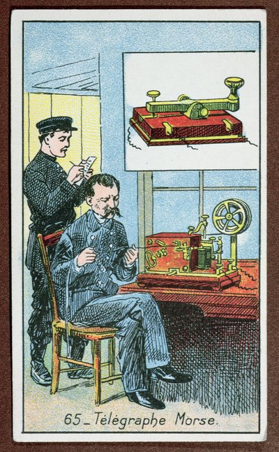 Die Erfindung der Telegrafie mit Morsecode, Nummer 65 in einer Serie von Karten, die große Erfindungen darstellen von French School