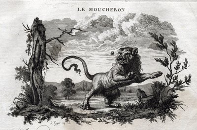 Die Mücken. Fabel von Äsop. Geschrieben von Guillaume Montfort und graviert von Beauble im Jahr 1801 von French School