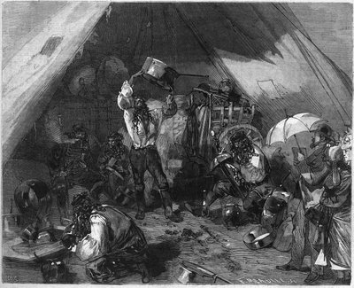 Die Bevölkerung von Paris beobachtet die Arbeit der Bohemien-Kesselschmiede, deren Zelte in den Batignolles aufgestellt sind von French School
