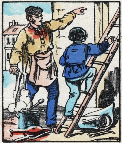 Der Kitzler. Gravur in „La chanson des metier“. Epinal Imaging, Ende des 19. Jahrhunderts. Private Sammlung von French School