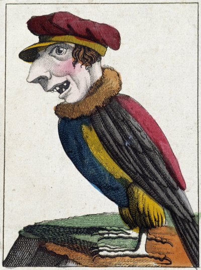 Der Geier in Karikatur, Charakterstudie „flüchtiger Charakter“ 19. Jahrhundert, populäre Bildsprache von French School