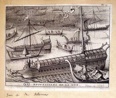 Die Frauen des Dogen von Venedig mit dem Meer im Jahr 1706 (Gravur) von French School