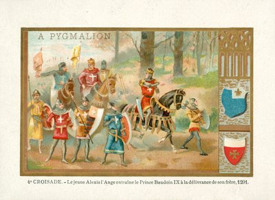 Der junge Alexios IV Angelos bringt Baldwin IX, Graf von Flandern, um seinen Bruder zu befreien, Vierter Kreuzzug von French School