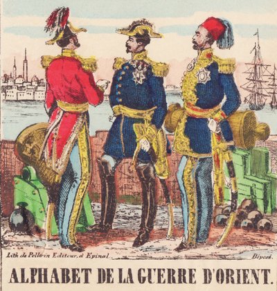 Drei Generäle: Lord Raglan, Chef der englischen Armee, Pélissier, General der französischen Armee und Omer-Pascha, Chef der türkischen Armee von French School