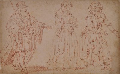 Drei Theaterfiguren: König Lear, Cordelia und Magd von French School