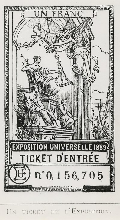 Eintrittskarte zur Weltausstellung von 1889 (Lithografie) von French School