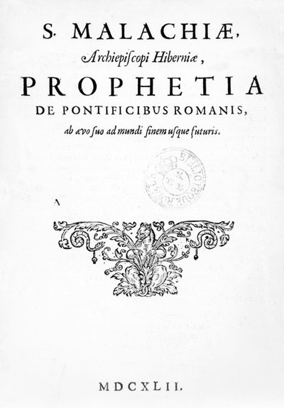 Titelseite der Prophezeiung der Päpste, veröffentlicht 1662 von French School