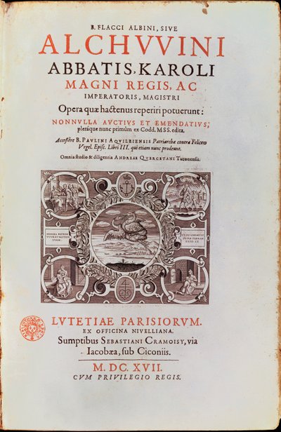 Titelseite von Abbatis Karoli Magni Regis von Alkuin, veröffentlicht 1617 von French School