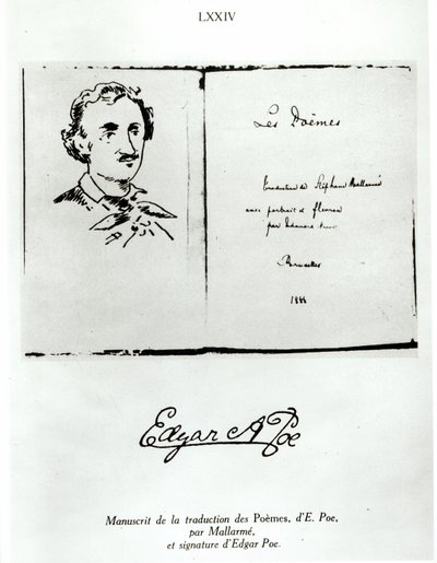 Titelblatt von Les Poemes von Edgar Allan Poe (1809-49) übersetzt von Stephane Mallarme (1842-98) mit einem Porträt des Autors, 1888 von French School