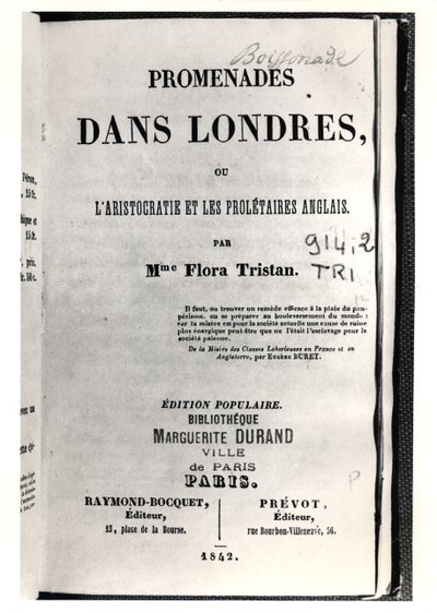 Titelblatt von Promenades dans Londres von Flora Tristan (1803-44), veröffentlicht in Paris von Raymond-Bocquet et Prevot, 1842 von French School